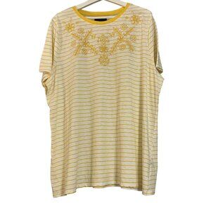 NWT Lane Bryant Women's Floral Embroidered Yellow Striped Top Size 22/24 #X-5-21